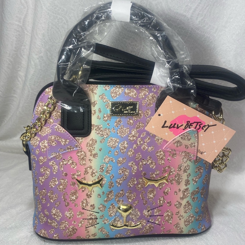 Betsey Johnson Luv Crossbody Purse Dome hand bag kitty Cat rainbow wallet BNWT - Picture 8 of 8
